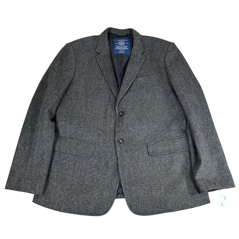 American Eagle Mens Herringbone‎ Blazer Jacket Gray Wool Blend L Dark Academia